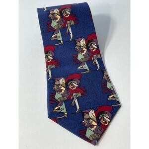 VTG James Vann Silk Necktie Mens Blue Abstract Couple Officecore Artsy 90s